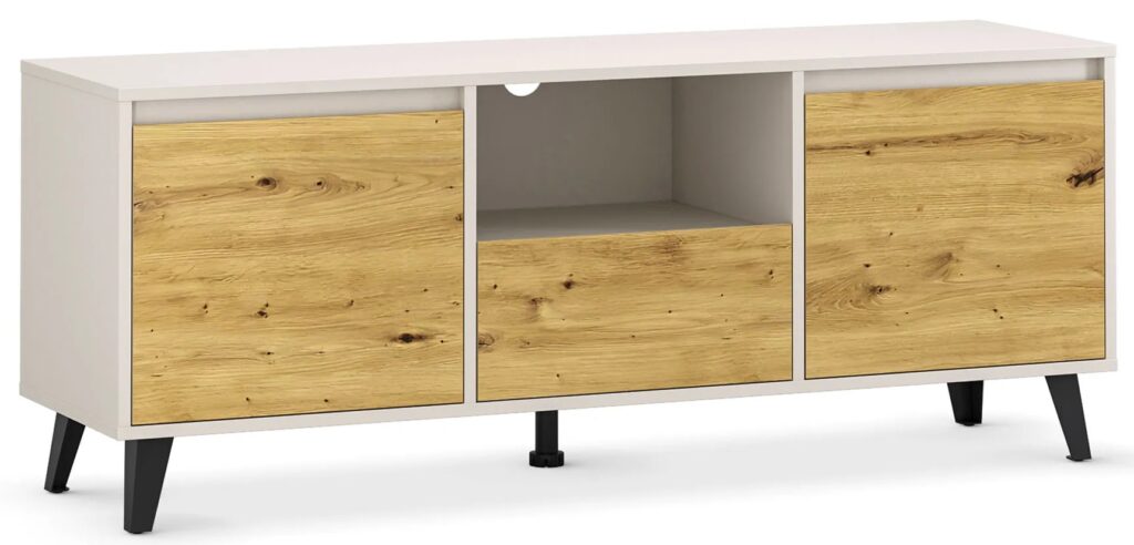 Szafka RTV na czarnych nóżkach kaszmir + dąb artisan R0-B56
