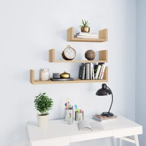 vidaXL Półki ścienne, 3 szt., dąb sonoma, materiał drewnopochodny