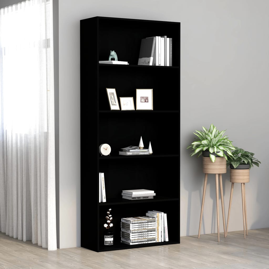 vidaXL 5-poziomowy regał, czarny 80x30x189 cm, materiał drewnopochodny