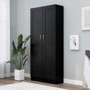 vidaXL Szafka, czarna, 82,5×30,5×185,5 cm, materiał drewnopochodny