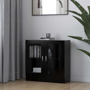 vidaXL Witryna, czarna, 82,5×30,5×80 cm, materiał drewnopochodny
