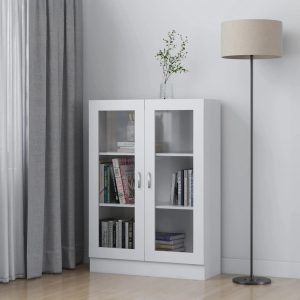 vidaXL Witryna, biała, 82,5×30,5×115 cm, materiał drewnopochodny