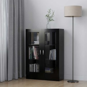 vidaXL Witryna, czarna, 82,5×30,5×115 cm, materiał drewnopochodny