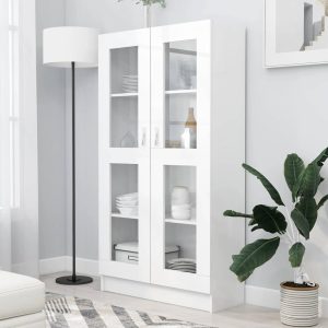 vidaXL Witryna, biała, 82,5×30,5×150 cm, materiał drewnopochodny