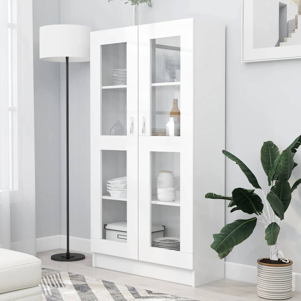 vidaXL Witryna, biała, 82,5×30,5×150 cm, materiał drewnopochodny