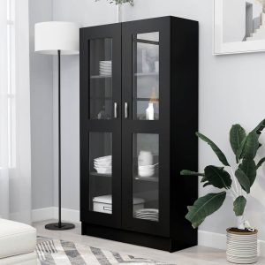 vidaXL Witryna, czarna, 82,5×30,5×150 cm, materiał drewnopochodny