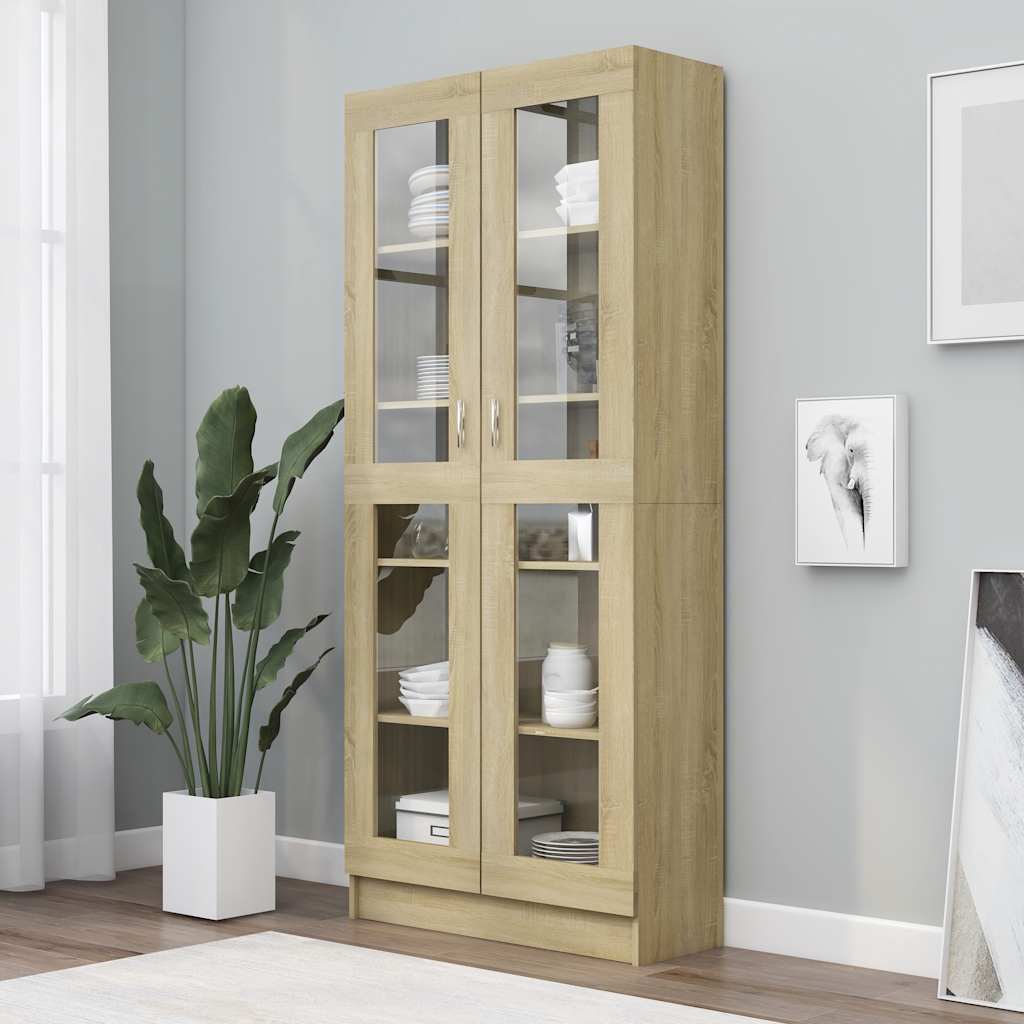 vidaXL Witryna, dąb sonoma 82,5×30,5×185,5 cm, materiał drewnopochodny