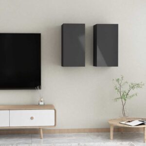 vidaXL Szafki TV, 2 szt., wysoki połysk, szare, 30,5x30x60 cm