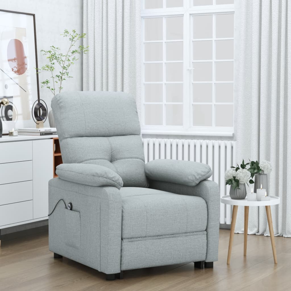 vidaXL Elektryczny fotel rozkładany, jasnoszary, obity tkaniną