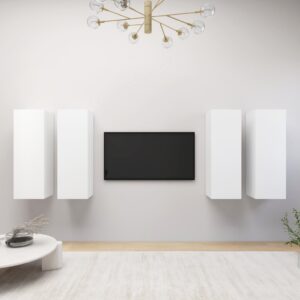 vidaXL Szafki TV, 4 szt., białe, 30,5 x 30 x 90 cm, płyta wiórowa