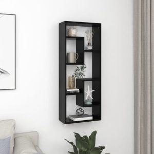 vidaXL Półka ścienna, czarna, 36x16x90 cm, materiał drewnopochodny