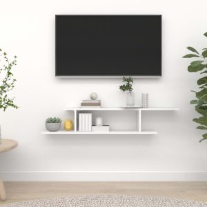 vidaXL Wisząca szafka pod TV, biała, 125x18x23 cm