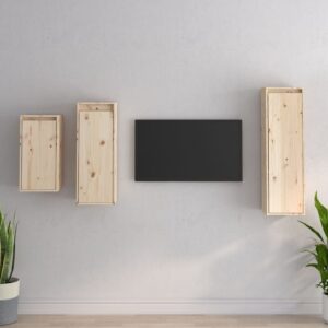 vidaXL Szafki pod TV, 3 szt., lite drewno sosnowe