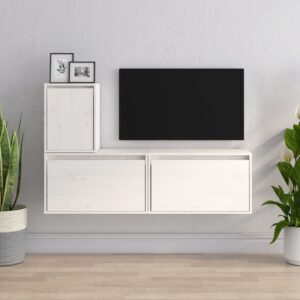 vidaXL Szafki pod TV, 3 szt., białe, lite drewno sosnowe
