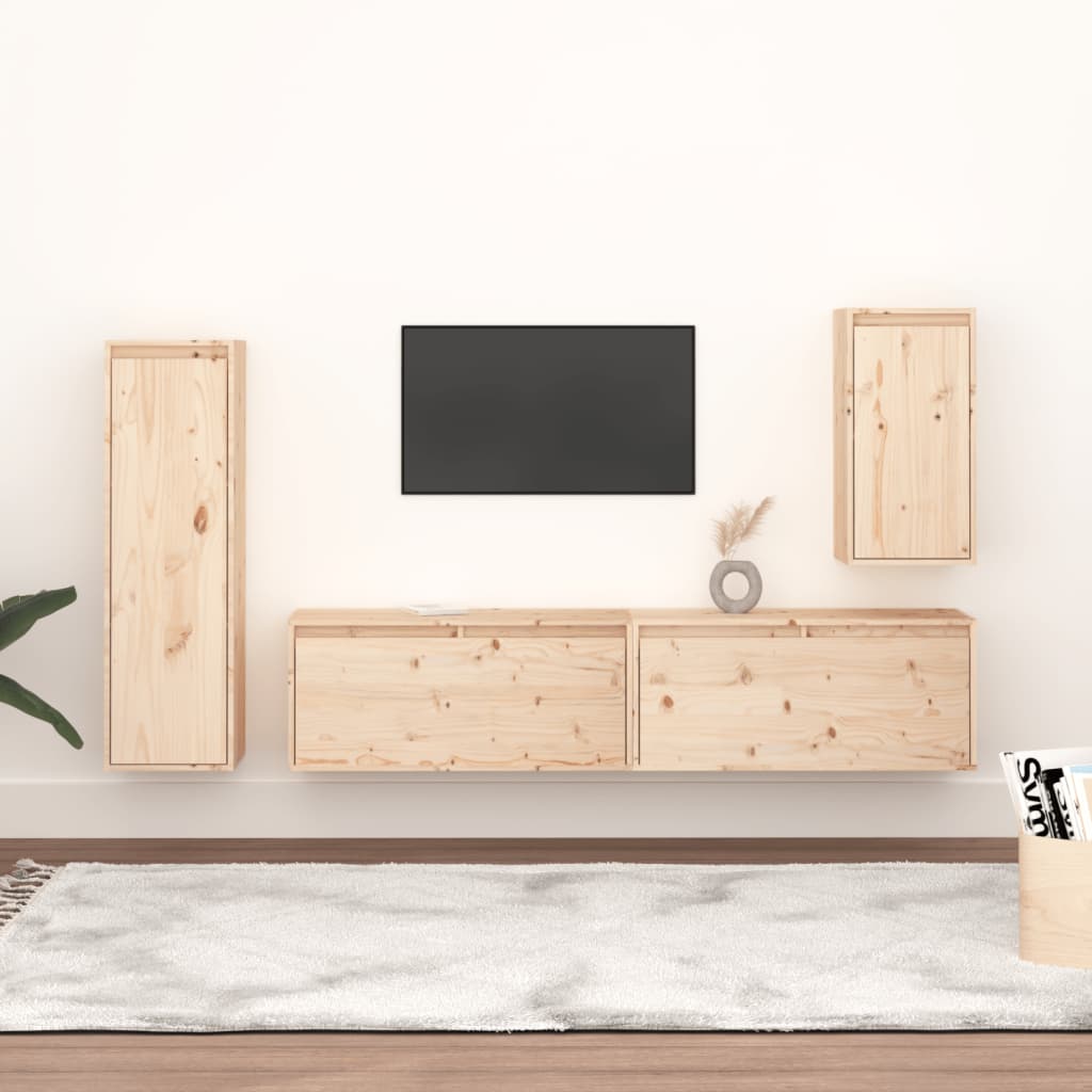 vidaXL Szafki pod TV, 4 szt., lite drewno sosnowe