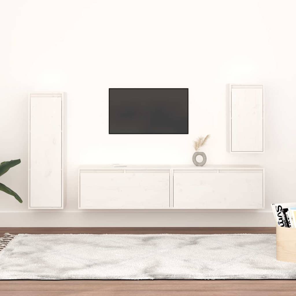 vidaXL Szafki pod TV, 4 szt., białe, lite drewno sosnowe