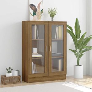 vidaXL Witryna, brązowy dąb, 82,5×30,5×115 cm, materiał drewnopochodny