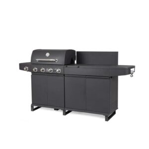Duży grill ogrodowy gazowy bbq MERITA 216×57 Bizzotto antracytowy stal