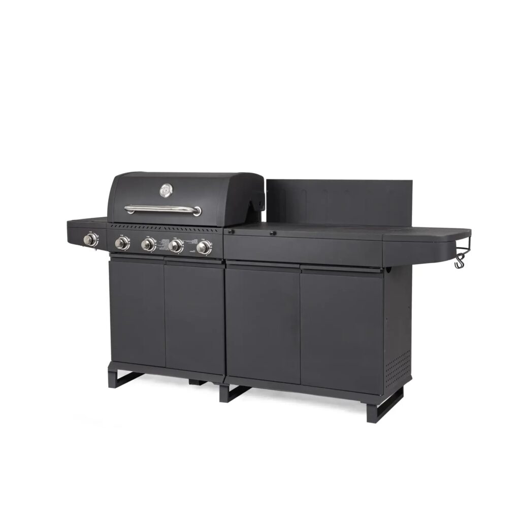 Duży grill ogrodowy gazowy bbq MERITA 216×57 Bizzotto antracytowy stal