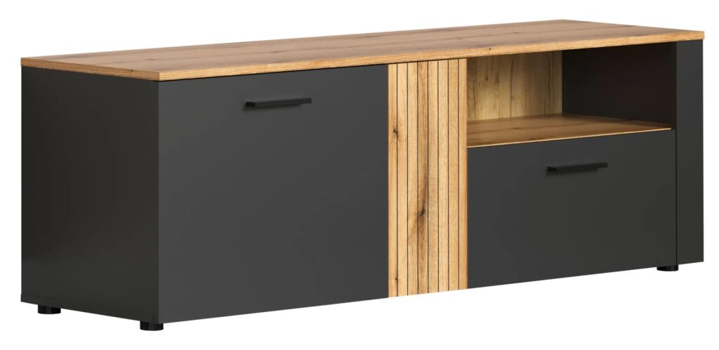 Szafka RTV z lamelami grafit + dąb evok K5-G65