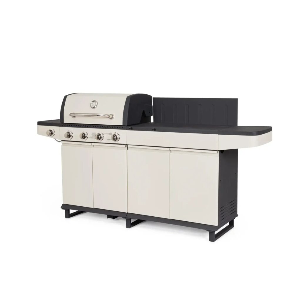 Duży grill ogrodowy gazowy bbq MERITA 216×57 Bizzotto beżowy stal