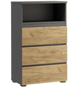 Regał na nóżkach z gładkimi frontami antracyt + dąb craft P1-G94