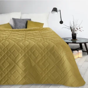 Narzuta musztardowa 220×240 cm z geometrycznym wzorem wykonana techniką hot press ALARA 2 Design 91