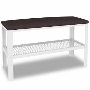 Wąski puf z metalowym stelażem do przedpokoju biały + wenge W3-H94