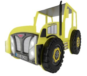 Żółte łóżko traktor dla dziecka z materacem N3-Z19