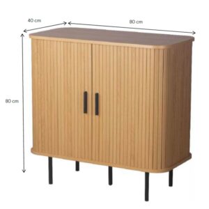 Komoda owalna z drzwiami dąb / trawertyn mat 80 cm Fabia – elegancki design, trwałe materiały, praktyczna pojemność
