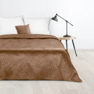 Narzuta welwetowa ceglasta 170×210 cm pikowana metodą hot press we wzór liści palmy LUIZ Design 91