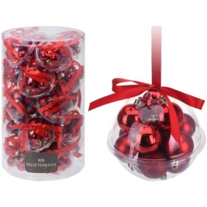 Bombki 12 szt x 30 mm red CAN201020 – dekoracyjne, szklane, czerwone, idealne na choinkę