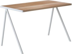 Biurko elg dębowy blat biała rama – styl skandynawski, elegancki design, trwałe materiały