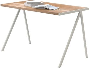 Biurko elg dębowy blat kremowa rama – styl skandynawski, elegancki design, funkcjonalność