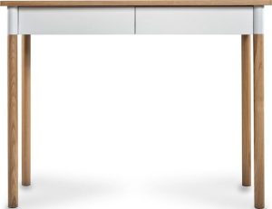 Biurko Flow białe z dębowym blatem – nowoczesny design, przestrzeń do pracy, trwały materiał