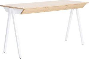 Biurko Vogel duże z bielonym blatem – białe nogi, nowoczesny design, przestronność