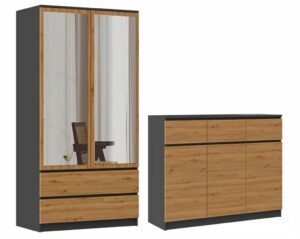 Industrialny zestaw komoda i szafa antracyt + dąb artisan B2-G07