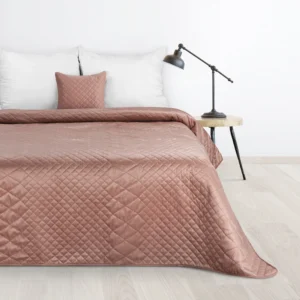 Narzuta welwetowa różowa 170×210 cm pikowana metodą hot press w geometryczny wzór LUIZ 3 Design 91