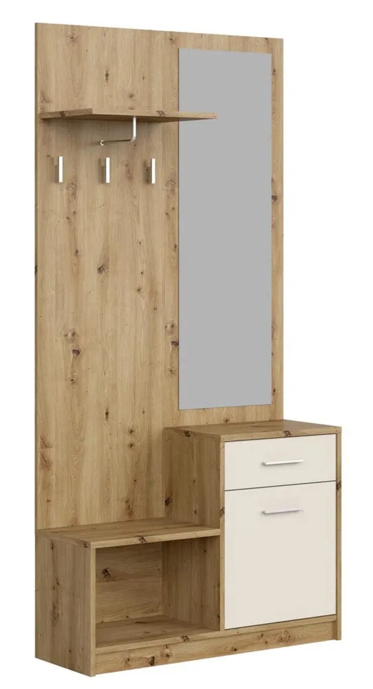 Garderoba z lustrem do przedpokoju dąb artisan+ kaszmir –  Standi