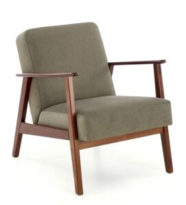 Oliwkowy fotel drewniany typu lisek w stylu vintage – Alexander 3X