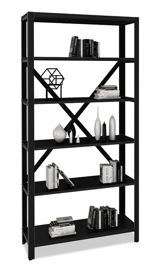 Czarny regał w stylu loft z metalowym stelażem F9-T21
