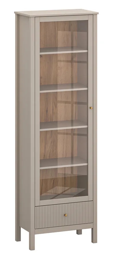 Nowoczesny regał z witryną w kolorze taupe G6-M07