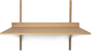 Biurko Sector jasne drewno z mosiądzem montowane na ścianie – funkcjonalność, elegancja, naturalne materiały