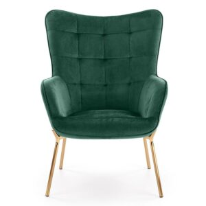Fotel Castel 2 zielony/złoty – elegancki design, komfort, materiał tapicerski