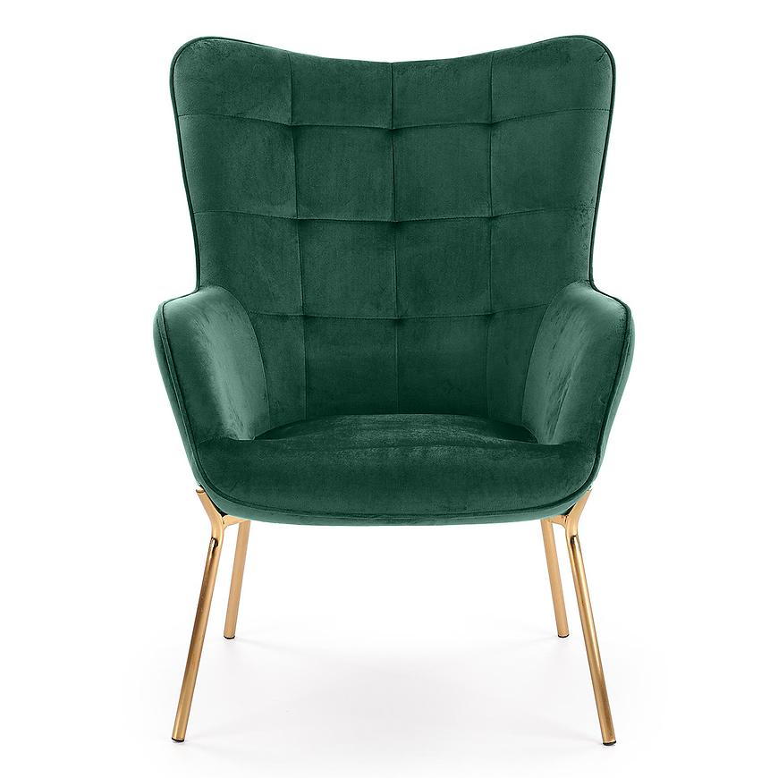 Fotel Castel 2 zielony/złoty – elegancki design, komfort, materiał tapicerski