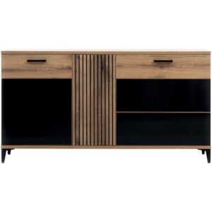 Komoda Aris As03 Dąb/Czarny – elegancki design, pojemne szuflady i półki, nowoczesny styl