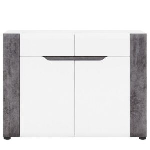 Komoda Brando B02 Bialy/Beton 2d2s – nowoczesny design, funkcjonalność, kolor biały i betonowy, 2 drzwi, 2 szuflady