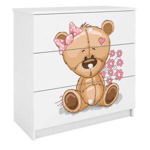 Komoda Dla Dzieci Babydreams Biały – Miś Kwiatki, funkcjonalna, stylowa, wykonana z drewna