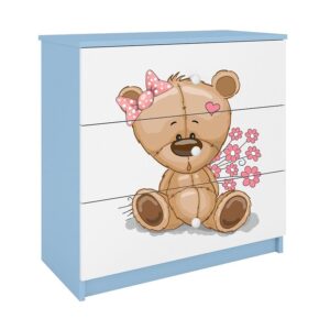 Komoda Dla Dzieci Babydreams Niebieski – Miś Kwiatki, funkcjonalna, kolorowa, z drewna