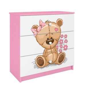 Komoda Dla Dzieci Babydreams Różowy – Miś Kwiatki – funkcjonalna, kolorowa, przyjazna dzieciom